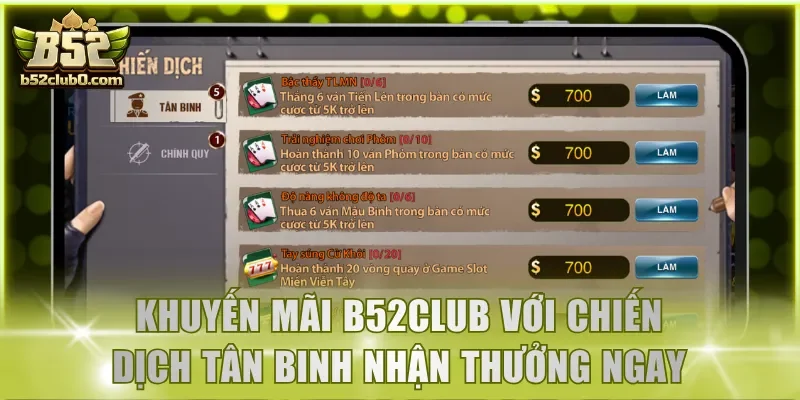 Khuyến mãi B52Club với chiến dịch tân binh nhận thưởng ngay